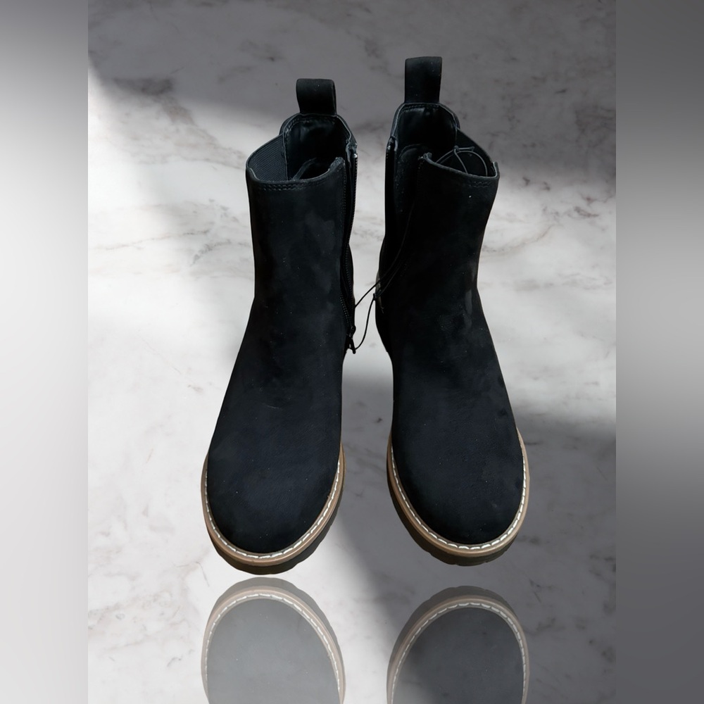 NEW Kensie Boots Womens 7 M Khai Chealse Ankle Booties Block Heels Black Fabric